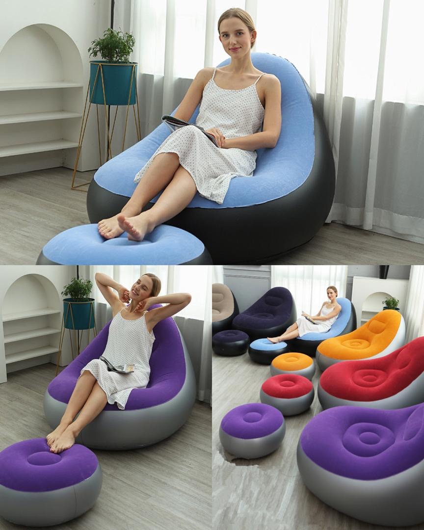 Fauteuil gonflable et pose pieds